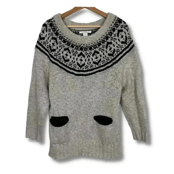 Levi's Women's Long Sweater Fair Isle Après Ski Nordic Pockets Tan Black XS - Picture 1 of 5